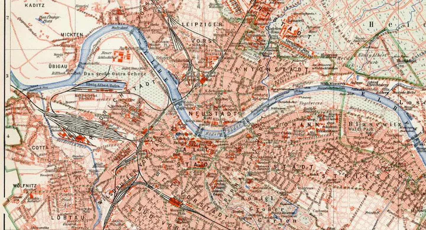 Auszug aus dem Virtuellen Kartenforum, mit Historischer Karte von Dresden Neustadt.